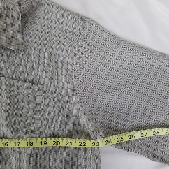 Consensus Mens Large Beige Black Plaid Short Sleeve Button Up Shirt Pocket - Picture 4 of 8